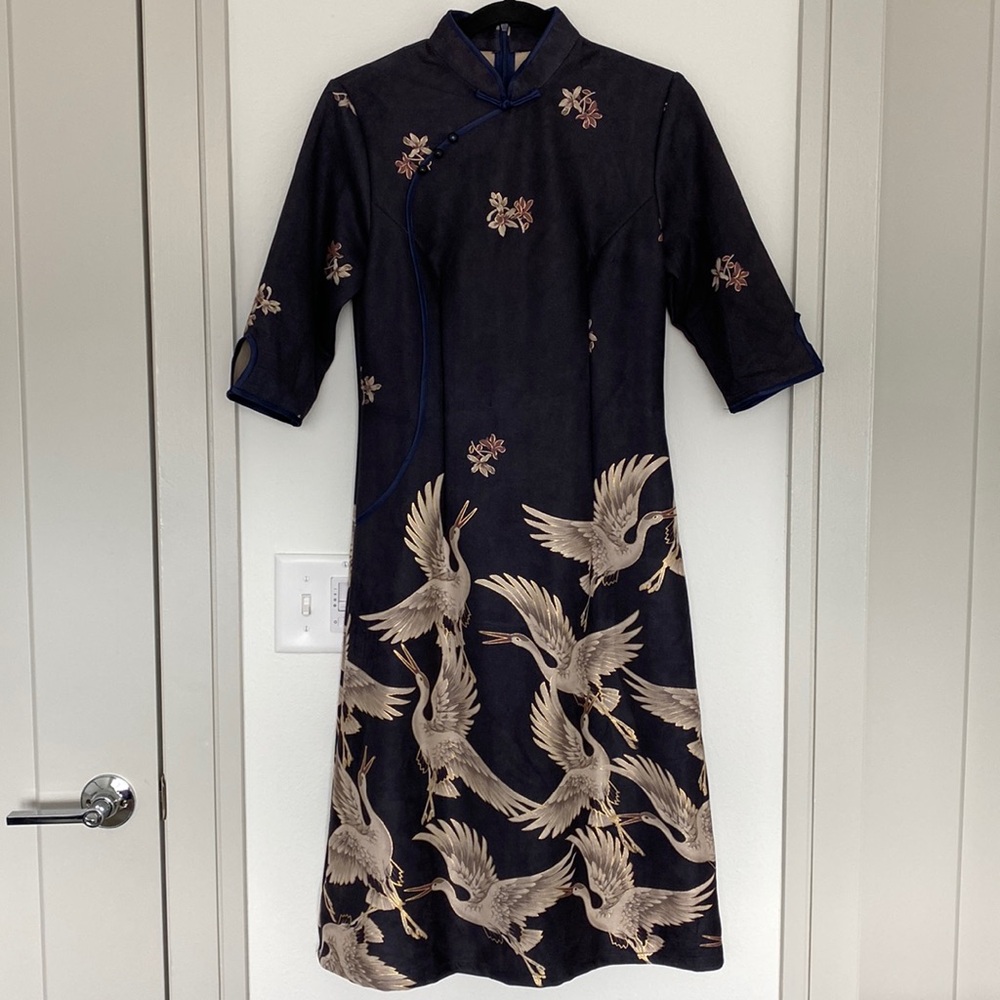 Cranes Prints Asian Style Dress Size XL/S